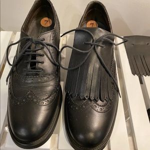 Womens Boemos Black Leather Lace Up Oxford Shoes  7 Italy